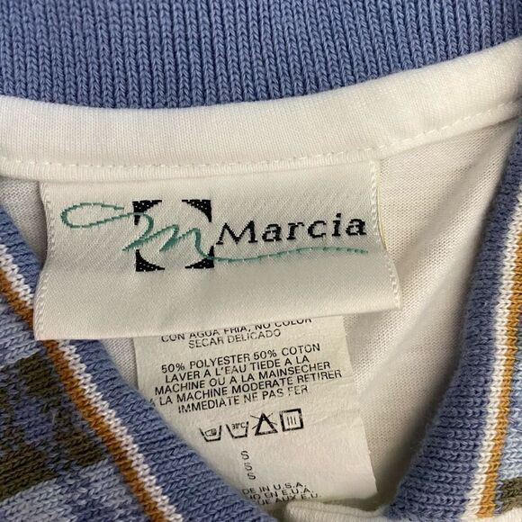 Marcia cotton blend 3 button collared top w/retro design sleeves women S - Picture 7 of 9